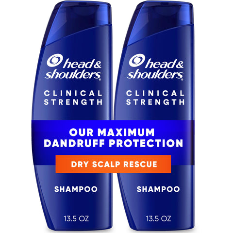 Head & Shoulders Anti-Dandruff Shampoo, Clinical Strength Dry Scalp Rescue Shampoo Twin Pack, 1% Selenium Sulfide, Seborrheic Dermatitis Relief, Dry Scalp 13.5 fl oz Each