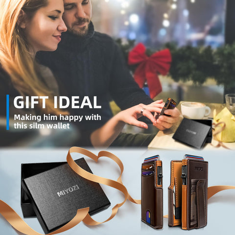 miyozi Men Wallet,with Money Clip Coins Pocket ID Window,Slim Front Pocket RFID Blocking Pop-up Card Holder 3.9"x 2.7", Gift Boxed