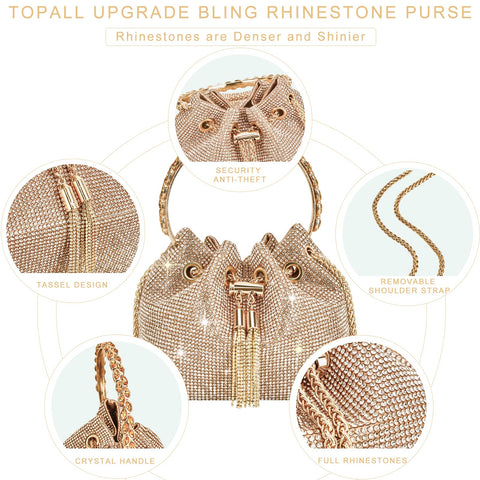 TOPALL Upgrade Rhinestone Evening Bag Bling Purse Sparkly Diamond Silver Clutch Purses for Women Party Club Wedding Prom (Medium) TOPALL