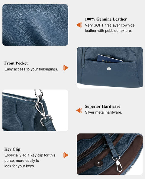 Over Earth Genuine Leather Small Hobo Crossbody Bags for Women Shoulder Purses and Handbags(O189E Indigo Blue) Over Earth