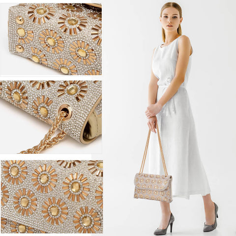 BBTT.ful Shoulder Bags Crossbody Bag Purses Handbags Crystals Rhinestone Evening Bag for Women Clutch Purse with Chain (champagne) BBTT.ful
