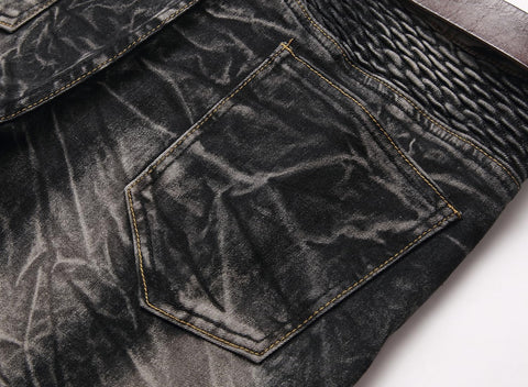 DISLANBO Men's Biker Moto Style Distressed Slim Fit Straight Leg Stretch Denim Jeans Black