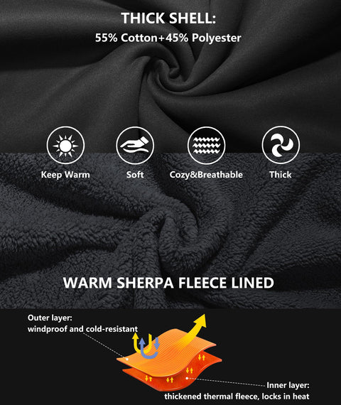 GEEK LIGHTING Men’s Fleece-Lined Zip Up Hoodie, Thick Hooded Jacket Winter Warm Athletic Sweatshirt, Pure black XL