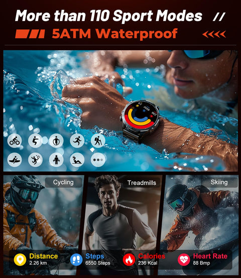 Militrary Smart Watch for Men,1.85" HD/800mAh Battery Smart Watches for Android/iOS (Bluetooth Call Answer/Calls)Fitness Tracker,Flashlight/IP68 Waterproof/100+ Sports/Sleep Tracker Smartwatch Large