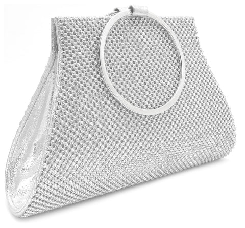 MOSSMON Crystal Clutch Purses Bride and Bridesmaid Handbag Elegant Wristlet Evening Bag for Women Silver Large MOSSMON