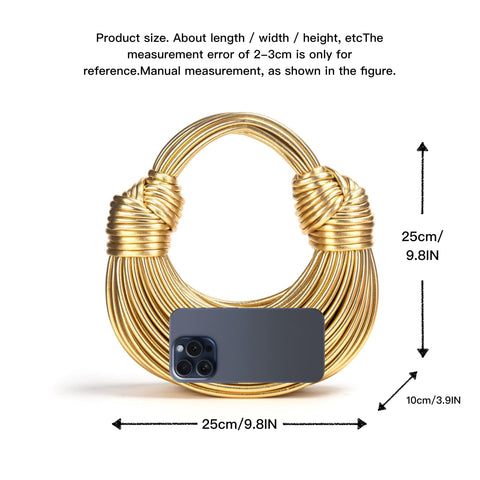 Gimue Hand-Woven Crossbody Bag for Women, Small Leather Clutch Purse, Knotted Bread Handbag, Top Handle Noodles Satchel Bag (Golden) Gimue