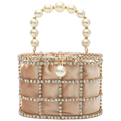 Evening Handbag Women Clutch Purses with Pearl Diamonds for Wedding Prom Birthday Party Dinner Accessories (Apricot) CARIEDO