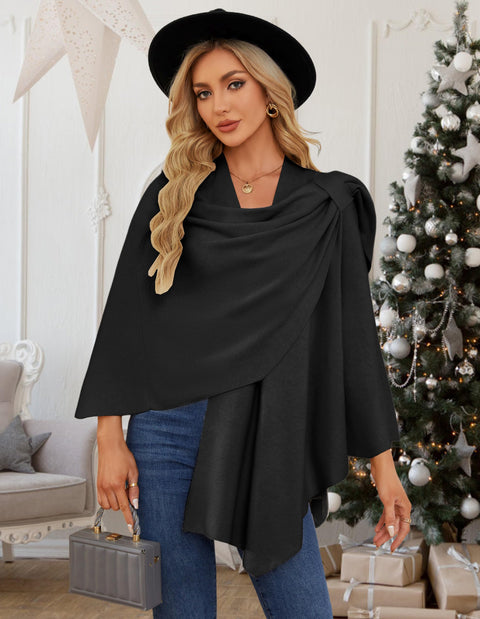 PULI Womens Large Cross Front Poncho Sweater Wrap Topper Knitted Elegant Shawls Cape for Fall Winter PULI