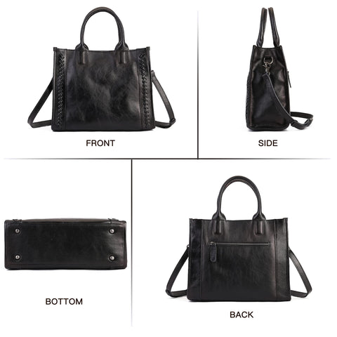 Genuine Leather Handbags Purses for Women Tote Crossbody Top Handle Bag Leather Satchel Handbag for Women Ladies Black Zhuoliang
