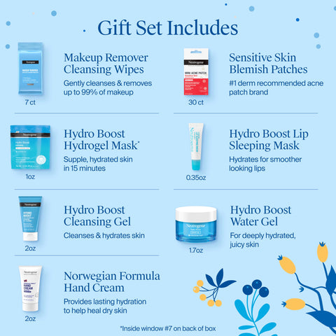 Neutrogena 7 Days of Skincare Set ($56.00 Value), Daily Skin Care Essentials – Face Wash, Facial Moisturizer, Makeup Remover Wipes, Pimple Patches & More, 7 Full & Travel Size Toiletries