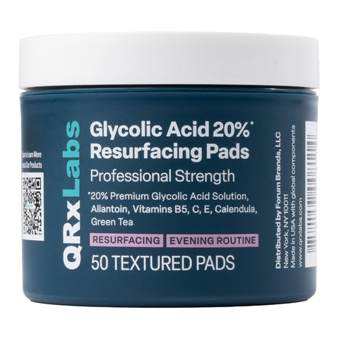 Glycolic Acid 20% Resurfacing Pads for Face & Body with Vitamins B5, C & E, Green Tea, Calendula, Allantoin - Exfoliates Surface Skin and Reduces Appearance of Fine Lines and Wrinkles - Peel Pads QRxLabs