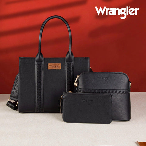 Wrangler 3Pcs Purses for Women Tote Bag Crossbody Handbag Sets with Strap WG3-8321BK Wrangler