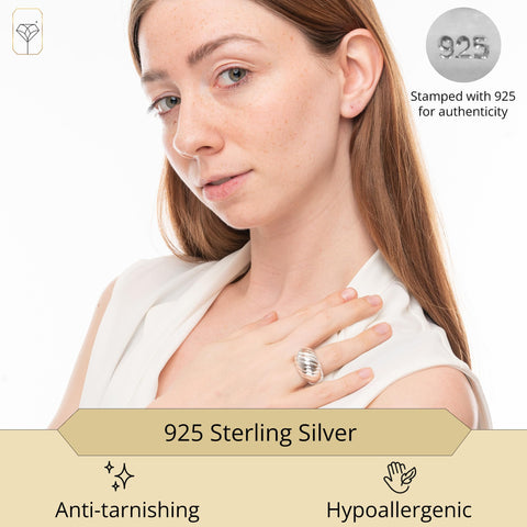 MAX + STONE Boho Sterling Silver Domed Twist Cocktail Ring for Women | Large Sterling Silver Statement Ring for Women | Chunky & Hypoallergenic 925 Sterling Silver Rings for Women | Size 8 MAX + STONE