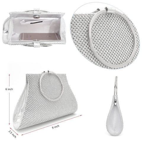 MOSSMON Crystal Clutch Purses Bride and Bridesmaid Handbag Elegant Wristlet Evening Bag for Women Silver Large MOSSMON