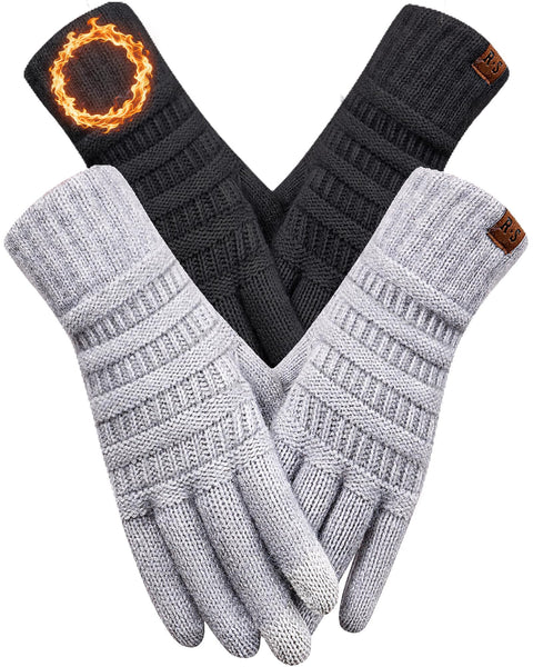 REACH STAR 2 Pairs Winter Gloves for Women, Touch Screen Warm Knit Thermal Gloves for Cold Weather for Hiking Driving Running Christmas Gifts Stocking Stuffers