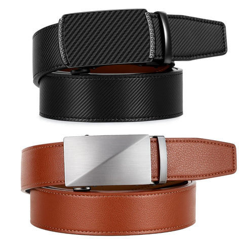 Zitahli Ratchet Belt for Men - 2 Packs Leather Mens belt For Gift Men Dress and Casual,Trim to Fit Size 34"-48"