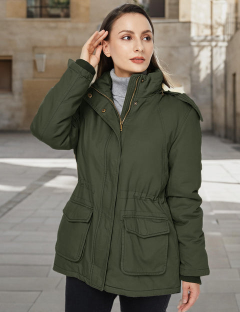 WenVen Women's Warm Fleece Lined Jacket Cotton Hooded Coat (Army Green, L) WenVen
