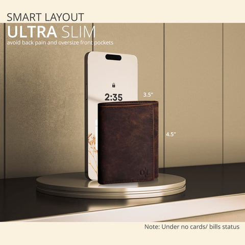 Real Leather Mens Trifold Wallet RFID Blocking Slim Minimalist Front Pocket - Thin & Stylish with ID Window in Gift Box