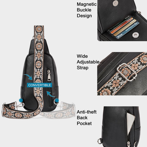 CLUCI Cross Body Bag Purse for Women, Sling Bag Crossbody Purse, Leather Sling Bag Crossbody Bags Trendy Chest Bag for Travel CLUCI