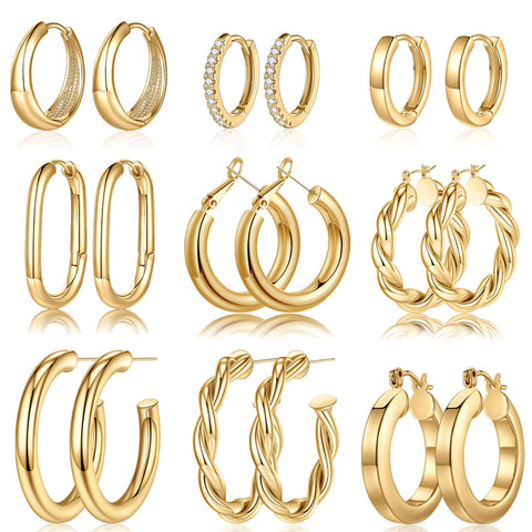 Yesteel 14K-Gold-Plated Hoop Earrings, 14k-Gold-Plated Small Hoop Earrings for Women Trendy Hypoallergenic Womens Hoops Huggie Earring, Jewelry Gifts for Women Her