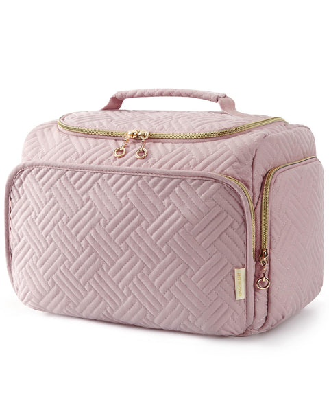 BAGSMART Travel Toiletry Bag, Large Wide-open Makeup Cosmetic Travel Bag for Toiletries with Handle, Pink-L BAGSMART