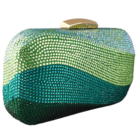 Boutique De FGG Sea Wave Luxury Crystal Clutch Evening Bags for Women Gradient Green Rhinestone Wedding Handbags and Purses Boutique De FGG