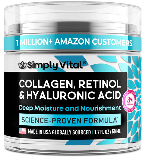 SimplyVital Collagen, Retinol & Hyaluronic Acid Cream - Anti-Aging Face Moisturizer for Face, Neck & Décolleté - Made in USA, Daily Moisturizer Face Cream - 1.7 fl.oz. SimplyVital
