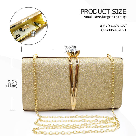 Aovtero Evening Bag Clutch Purses Women Wedding Party Bridal Handbag with Chain (Glitter-Gold) Aovtero