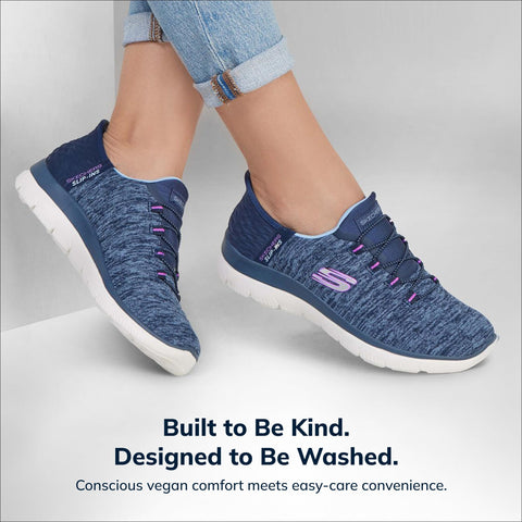 Skechers Women's Summits Hands-Free Slip-Ins – Memory Foam Insole, Heel Pillow, Vegan Materials Sneaker, Navy Purple, 10