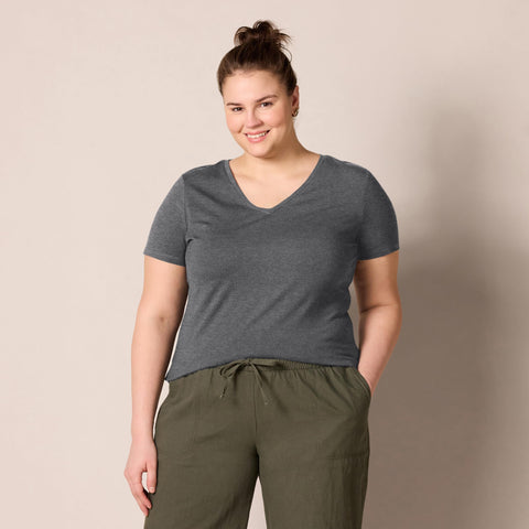 Amazon Essentials Women's Regular-Fit Short-Sleeve V-Neck T-Shirt, Pack of 2, Charcoal Heather/Light Grey Heather, X-Large Amazon Essentials