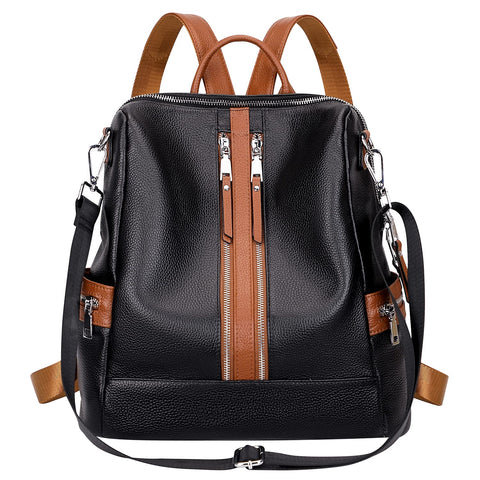ALTOSY Genuine Leather Backpack Purse for Women Convertible Shoulder Bag Crossbody Bag with Laptop Compartment(S77 Black/Brown) ALTOSY