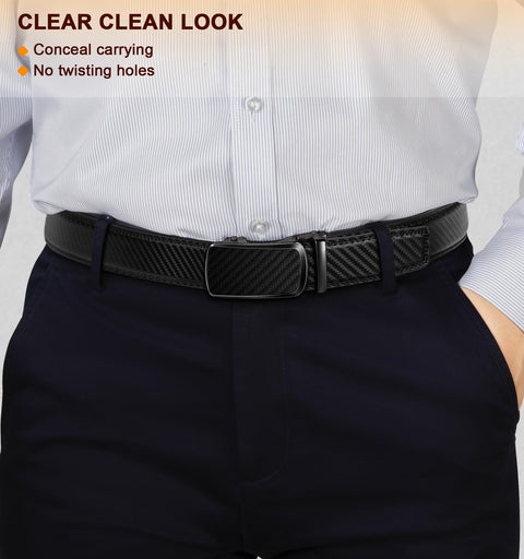 BULLIANT Men's Ratchet Belt 2 Pack-Click Leather Belt Adjustable for Men Gift 1 3/8-Cut for Perfect Fit(Black/Tawny,32"-38" Waist Adjustable)