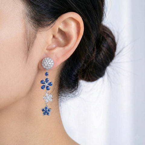 Mismatched Moissanite Earrings for Women – 102 Stones with Sapphire, Tanzanite & Cubic Zirconia – Sterling Silver Dangle Earrings – Unique Gift for Her, Graduation, Birthday, Valentine’s Day