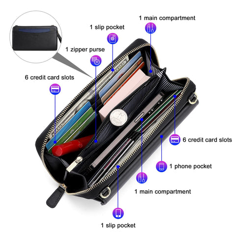 nuoku Small Crossbody Shoulder Bag for Women, Wristlet Phone Wallet with Credit Card Holder,Clutch Purse (Black) nuoku