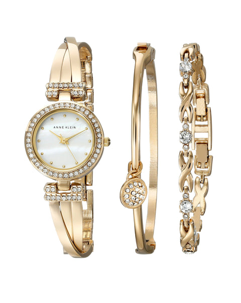 Anne Klein Women's Premium Crystal Accented Bangle Watch and Bracelet Set Anne Klein
