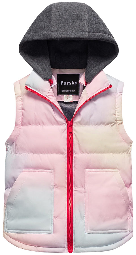 Pursky Girls' Outerwear Vests Boys Puffer Vest Kids Down Children Winter Sleeveless Jackets Padded Gilet Cute Outerwear Pink Ombre 14-16