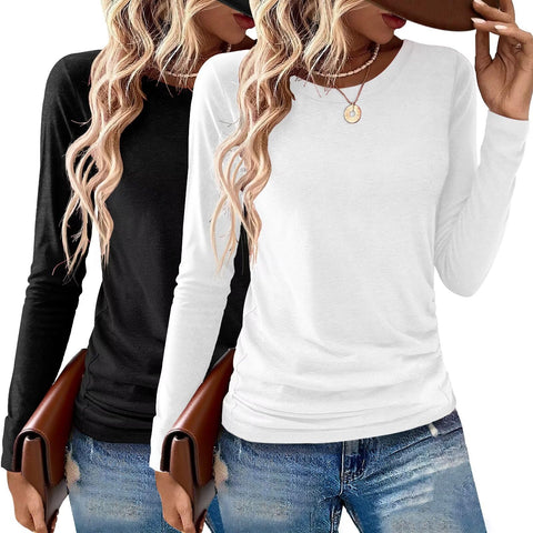 Gihgoew 2 Pack Womens Tops Crewneck Soft Long Sleeve Shirts Fall Clothes Casual Tshirts Basic Tee