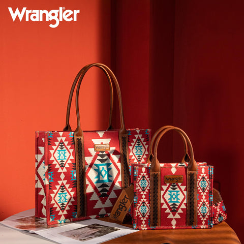Wrangler Tote Bag for Women Aztec Top Handle Satchel Purse Boho Shoulder Handbags Western Hobo Fall Collection Gift Burgundy Red XY6 WG2203-8119DBDY Wrangler
