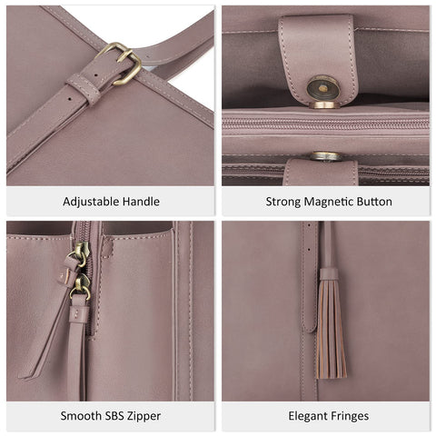 ECOSUSI Laptop Bag For Women 15.6 Inch Work Tote Bags PU Leather Computer Purse For Business Office With 3 Layer Compartments ECOSUSI