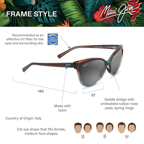 Maui Jim Women's 'Olu'Olu Polarized Cat Eye Sunglasses, Trans Dark Chocolate w/Blue/Neutral Grey, Medium Maui Jim