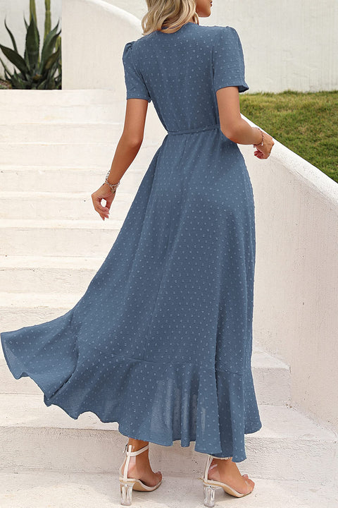 PRETTYGARDEN Women's Summer Wrap Maxi Dress Casual Boho Floral V Neck Short Sleeve Ruffle Hem Split Beach Long Dresses (Z_Blue,X-Large) PRETTYGARDEN