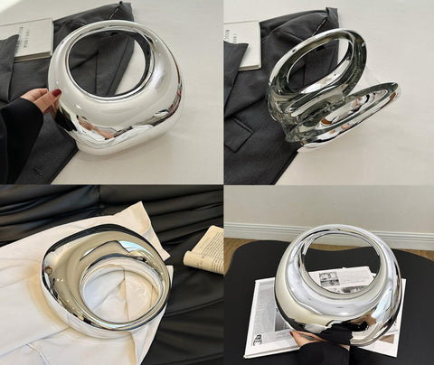 NUSTTAL Acrylic Clutch Purse for Women Top-handle Moon Hobo Bag Evening Handbag for wedding party Cocktail (Silver) NUSTTAL