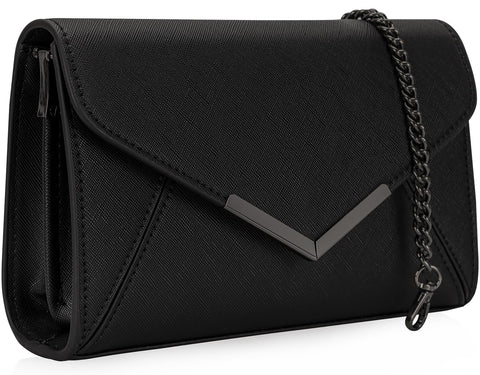 DEXMAY Women Envelope Clutch Faux Saffiano Leather Evening Handbag Foldover Clutch Bag Formal Dressy Purse Black DEXMAY DM