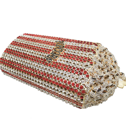 DJBM Luxury Women Popcorn Rhinestone Clutch Evening Bag Crystal Clutch Purses Diamond Clutch for Women Evening Party, Red DJBM