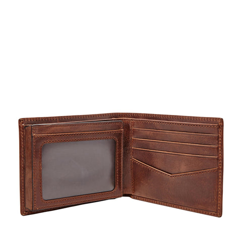 Fossil Men's Ryan Leather RFID-Blocking Bifold with Flip ID Wallet, Dark Brown, (Model: ML3729201) Fossil