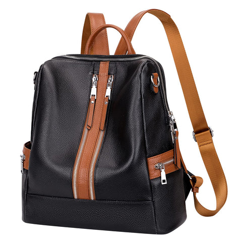 ALTOSY Genuine Leather Backpack Purse for Women Convertible Shoulder Bag Crossbody Bag with Laptop Compartment(S77 Black/Brown) ALTOSY