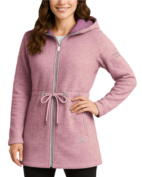 Reebok Womens Fleece Jacket - Lightweight Fleece Jacket Women Sherpa Lined Long Hooded Zip Up Womens Sweaters with Pockets, Size Large, Orchid Pink