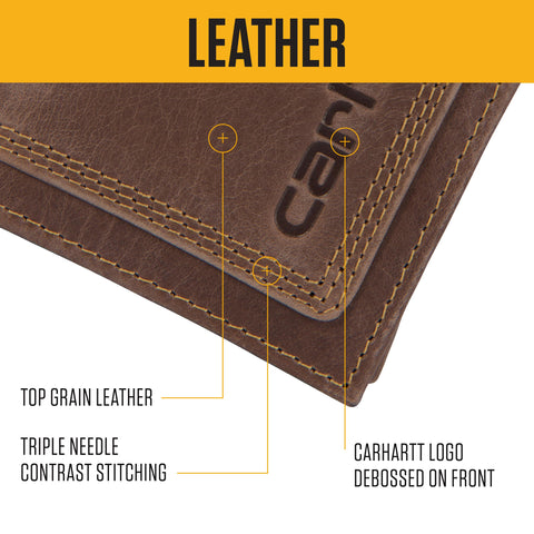 Carhartt Men's Rugged Leather Triple Stitch Wallets, Available in Multiple Styles, Brown (Trifold), One Size Carhartt