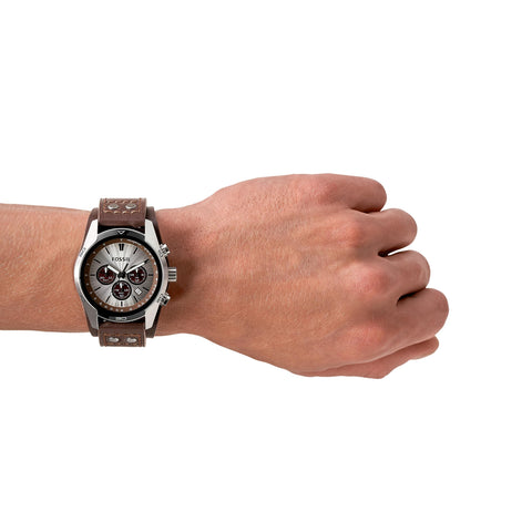 Fossil Men's Coachman Quartz Stainless Steel and Leather Chronograph Watch, Color: Silver, Brown (Model: CH2565) Fossil