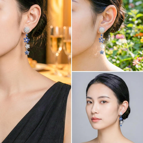 Mismatched Moissanite Earrings for Women – 102 Stones with Sapphire, Tanzanite & Cubic Zirconia – Sterling Silver Dangle Earrings – Unique Gift for Her, Graduation, Birthday, Valentine’s Day